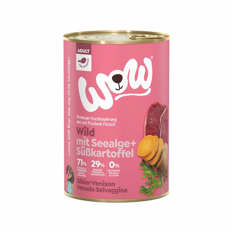 Günstig WOW Adult Wild mit Seealge und Süßkartoffel 6x400g i mPreisvergleich in unserem Onlineshop auf Hundeliebe-shop.de kaufen.