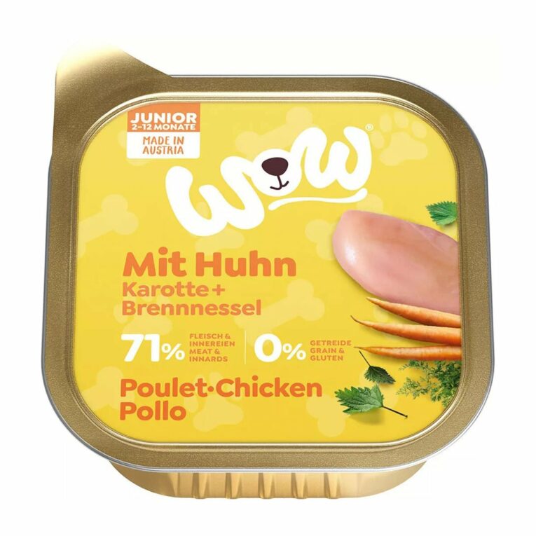 Günstig WOW Junior Huhn mit Karotten und Brennnessel 11x150g i mPreisvergleich in unserem Onlineshop auf Hundeliebe-shop.de kaufen.