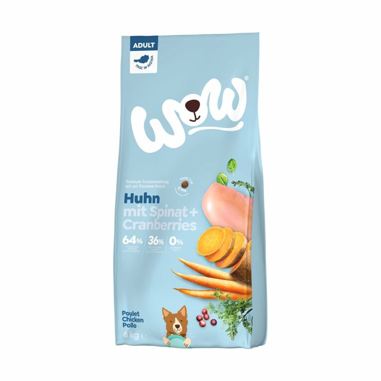 Günstig WOW Trocken Adult Huhn mit Spinat und Cranberries 6kg i mPreisvergleich in unserem Onlineshop auf Hundeliebe-shop.de kaufen.