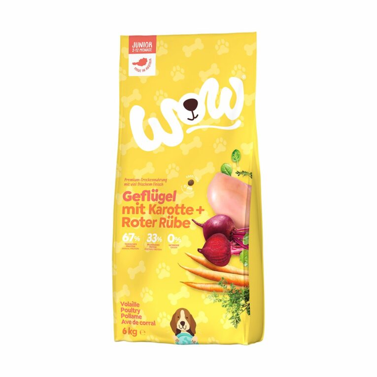 Günstig WOW Trocken Junior Geflügel mit Karotten und roter Rübe 6kg i mPreisvergleich in unserem Onlineshop auf Hundeliebe-shop.de kaufen.