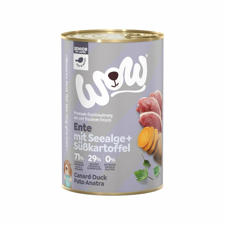 Günstig WOW Senior Ente mit Seealgen und Süßkartoffel 6x400g i mPreisvergleich in unserem Onlineshop auf Hundeliebe-shop.de kaufen.