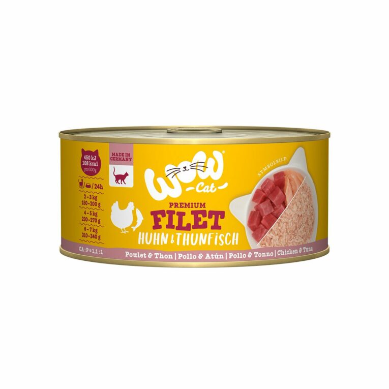 Günstig WOW CAT Hühnerfilet mit Thunfischfilet 12x70g i mPreisvergleich in unserem Onlineshop auf Hundeliebe-shop.de kaufen.
