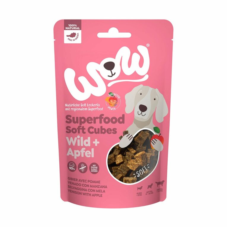Günstig WOW SUPERFOOD Soft Cubes Wild mit Apfel 150g i mPreisvergleich in unserem Onlineshop auf Hundeliebe-shop.de kaufen.