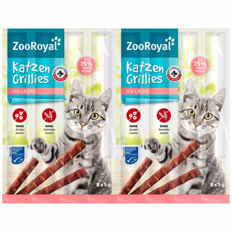 Günstig ZooRoyal Katzen-Grillies mit Lachs 32x5g i mPreisvergleich in unserem Onlineshop auf Hundeliebe-shop.de kaufen.