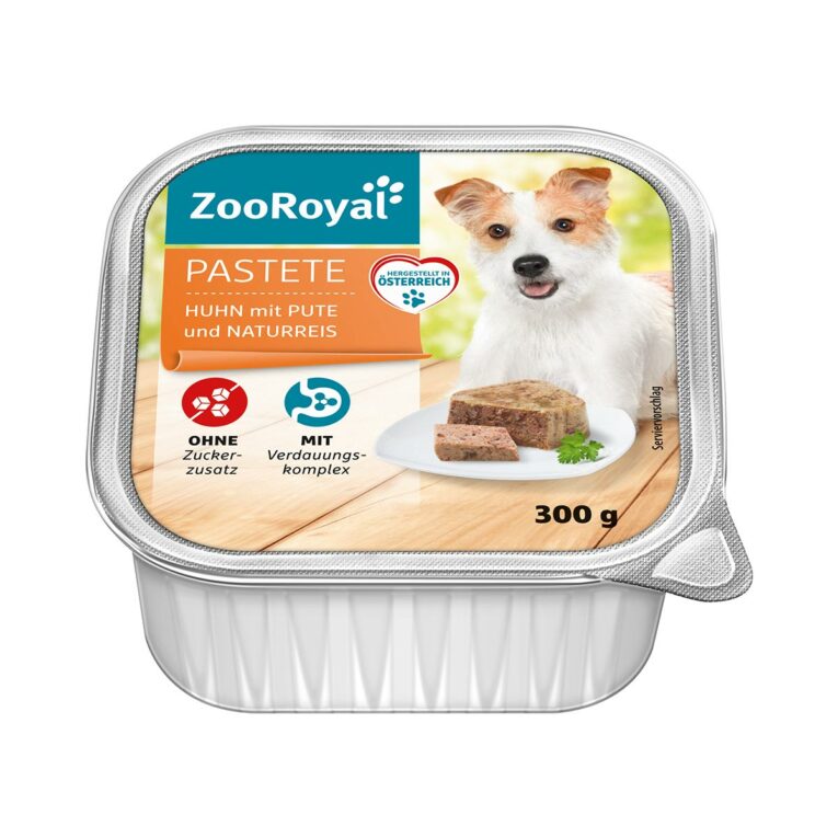 Günstig ZooRoyal Pastete Huhn mit Pute und Naturreis 9x300g i mPreisvergleich in unserem Onlineshop auf Hundeliebe-shop.de kaufen.