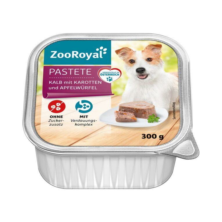 Günstig ZooRoyal Pastete Kalb mit Karotten und Apfel 9x300g i mPreisvergleich in unserem Onlineshop auf Hundeliebe-shop.de kaufen.