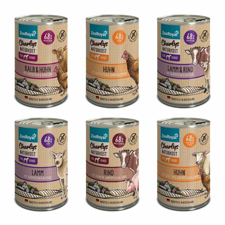 Günstig ZooRoyal Charlys Naturkost Mixpaket 6x400g i mPreisvergleich in unserem Onlineshop auf Hundeliebe-shop.de kaufen.
