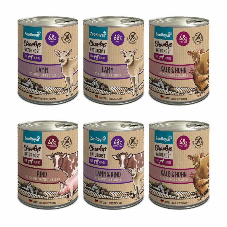 Günstig ZooRoyal Charlys Naturkost Mixpaket 6x800g i mPreisvergleich in unserem Onlineshop auf Hundeliebe-shop.de kaufen.