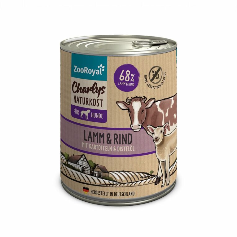 Günstig ZooRoyal Charlys Naturkost Lamm & Rind mit Kartoffeln & Distelöl 6x800g i mPreisvergleich in unserem Onlineshop auf Hundeliebe-shop.de kaufen.