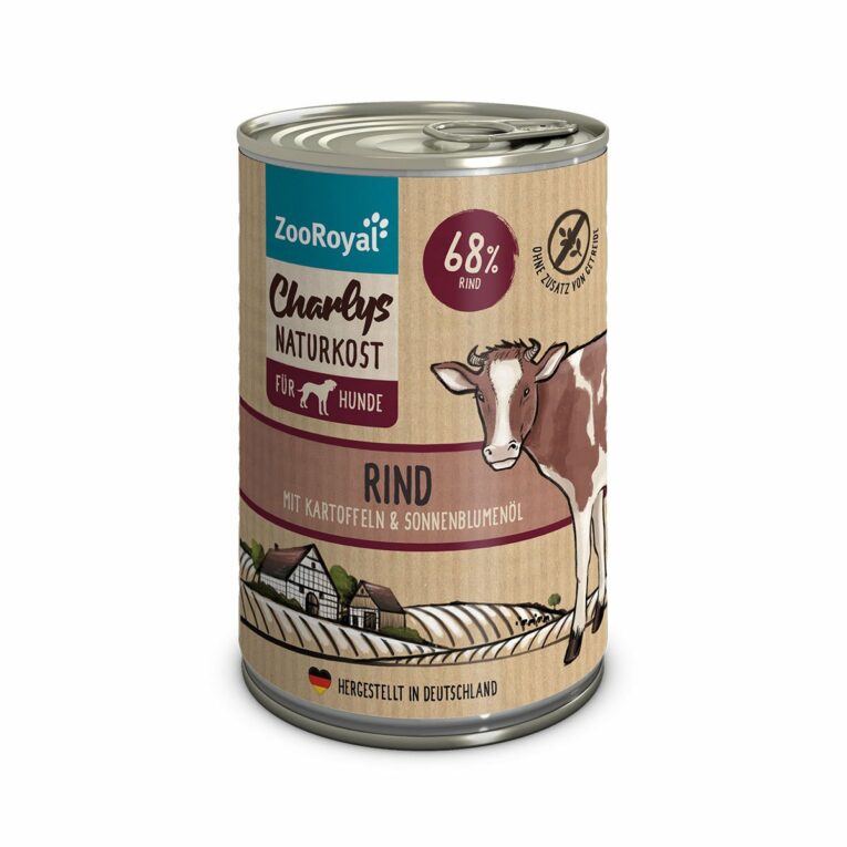 Günstig ZooRoyal Charlys Naturkost Rind mit Kartoffel & Sonnenblumenöl 6x400g i mPreisvergleich in unserem Onlineshop auf Hundeliebe-shop.de kaufen.