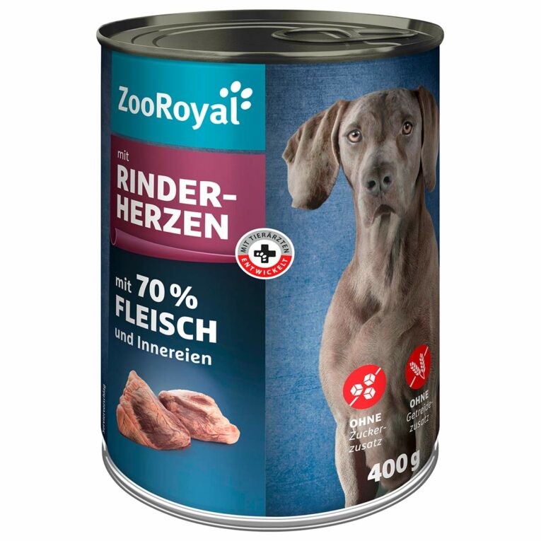 Günstig ZooRoyal Hunde-Nassfutter mit Rinderherzen 6x400g i mPreisvergleich in unserem Onlineshop auf Hundeliebe-shop.de kaufen.