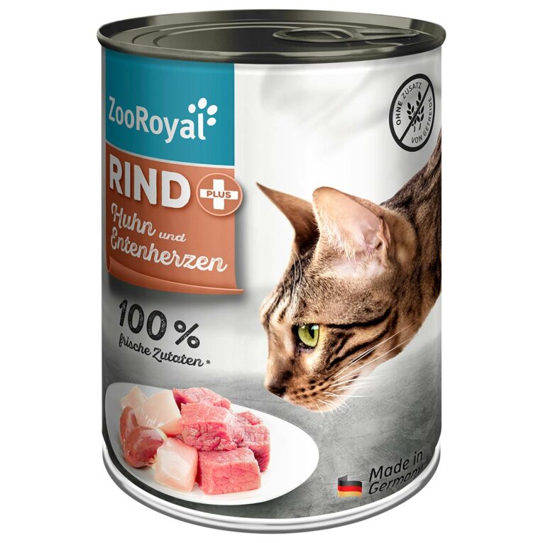 Günstig ZooRoyal Katze Rind + Huhn & Entenherzen 12x400g i mPreisvergleich in unserem Onlineshop auf Hundeliebe-shop.de kaufen.