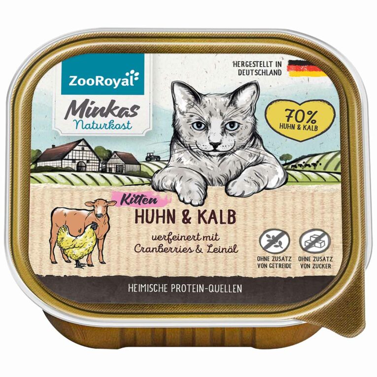 Günstig ZooRoyal Minkas Naturkost Kitten Huhn und Kalb mit Cranberries 16x100g i mPreisvergleich in unserem Onlineshop auf Hundeliebe-shop.de kaufen.