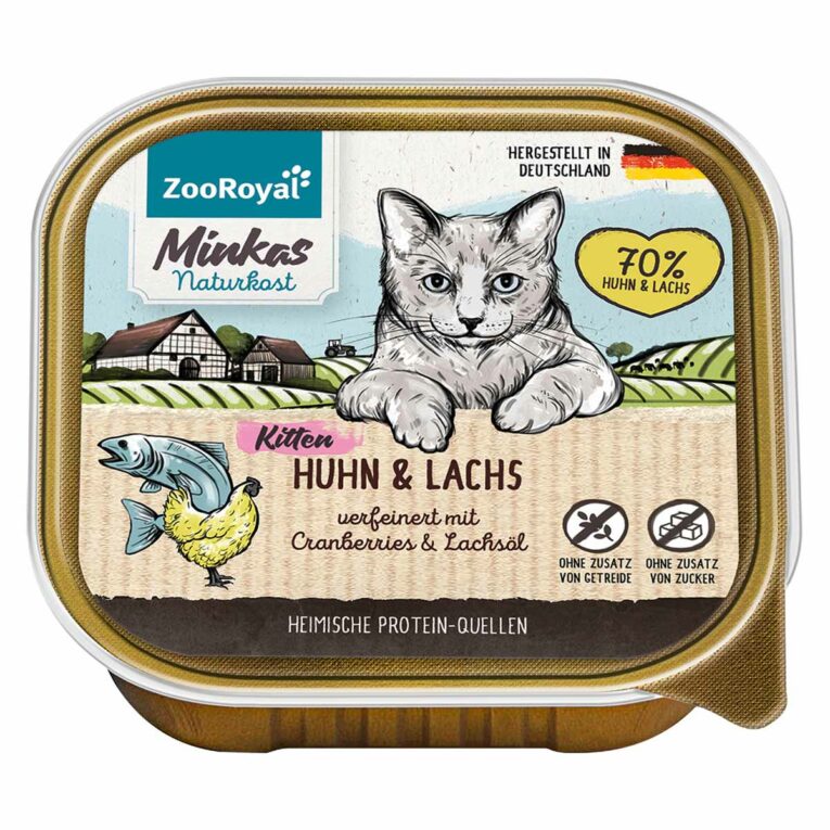 Günstig ZooRoyal Minkas Naturkost Kitten Huhn und Lachs mit Cranberries 16x100g i mPreisvergleich in unserem Onlineshop auf Hundeliebe-shop.de kaufen.