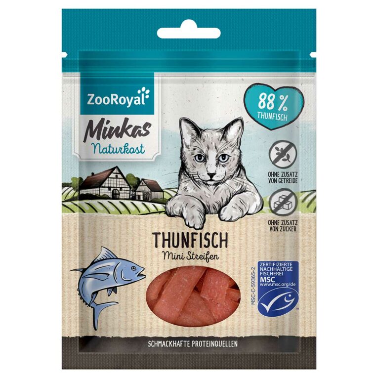 Günstig ZooRoyal Minkas Naturkost Mini Streifen Thunfisch 3x50g i mPreisvergleich in unserem Onlineshop auf Hundeliebe-shop.de kaufen.