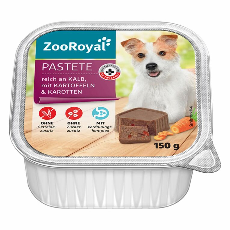 Günstig ZooRoyal Pastete reich an Kalb und Kartoffeln 11x150g i mPreisvergleich in unserem Onlineshop auf Hundeliebe-shop.de kaufen.