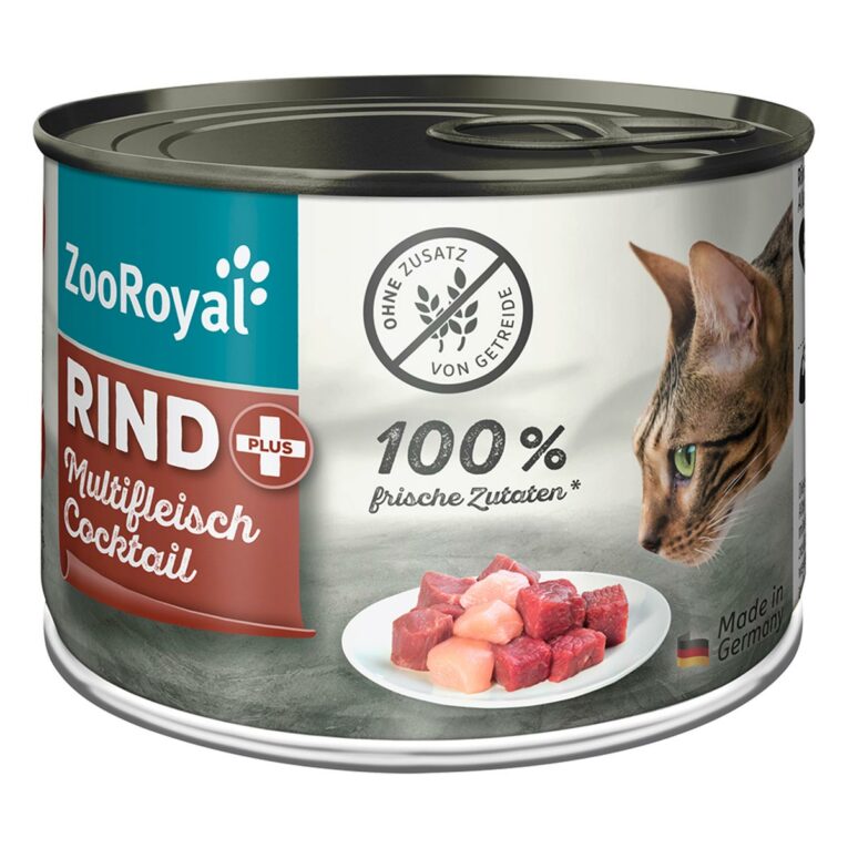 Günstig ZooRoyal Rind + Multifleischcocktail Katze 12x200g i mPreisvergleich in unserem Onlineshop auf Hundeliebe-shop.de kaufen.