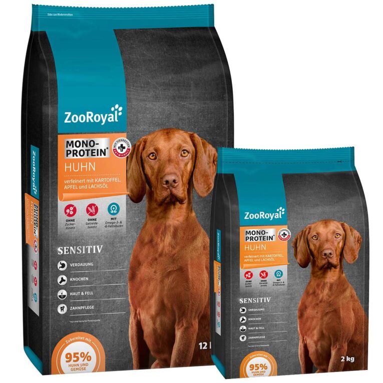 Günstig ZooRoyal Monoprotein Huhn Trockenfutter 12kg+2kg gratis i mPreisvergleich in unserem Onlineshop auf Hundeliebe-shop.de kaufen.