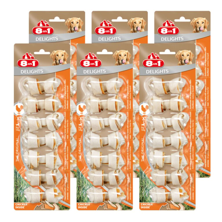 Günstig 8in1 Delights Hundesnack Kauknochen Chicken/Huhn Größe XS bis L XS 6×7 Stück i mPreisvergleich in unserem Onlineshop auf Hundeliebe-shop.de kaufen.