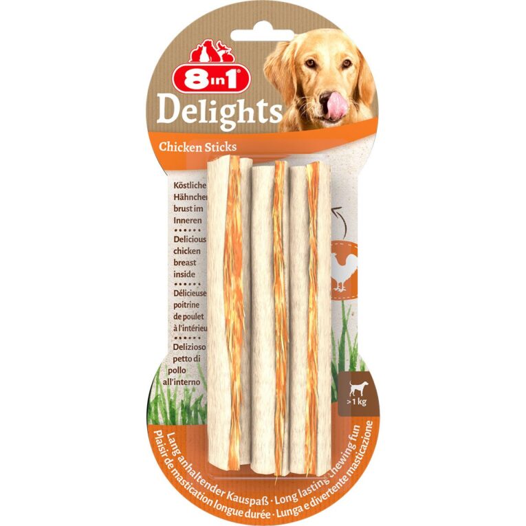 Günstig 8in1 Delights Kausticks Hähnchen 3 Stück i mPreisvergleich in unserem Onlineshop auf Hundeliebe-shop.de kaufen.
