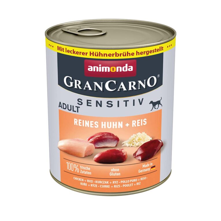 Günstig animonda GranCarno Adult Sensitiv Reines Huhn + Reis 12x800g i mPreisvergleich in unserem Onlineshop auf Hundeliebe-shop.de kaufen.