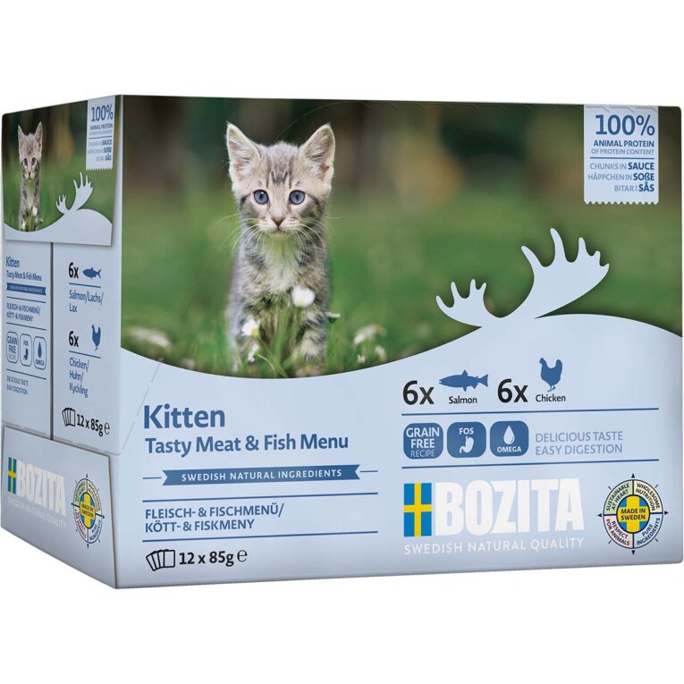 Günstig Bozita Pouch HiS Multibox Fisch&Fleisch Kitten 12x85g i mPreisvergleich in unserem Onlineshop auf Hundeliebe-shop.de kaufen.