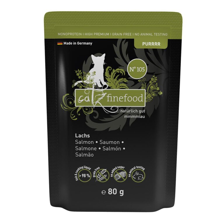 Günstig catz finefood Purrrr No.105 Lachs 16x80g i mPreisvergleich in unserem Onlineshop auf Hundeliebe-shop.de kaufen.