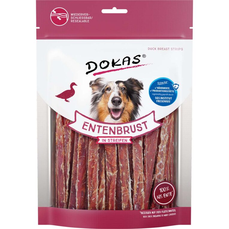 Günstig Dokas Hundesnack Entenbrust in Streifen 250 g i mPreisvergleich in unserem Onlineshop auf Hundeliebe-shop.de kaufen.