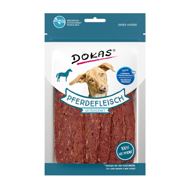 Günstig Dokas Pferdefleisch getrocknet 3x60g i mPreisvergleich in unserem Onlineshop auf Hundeliebe-shop.de kaufen.