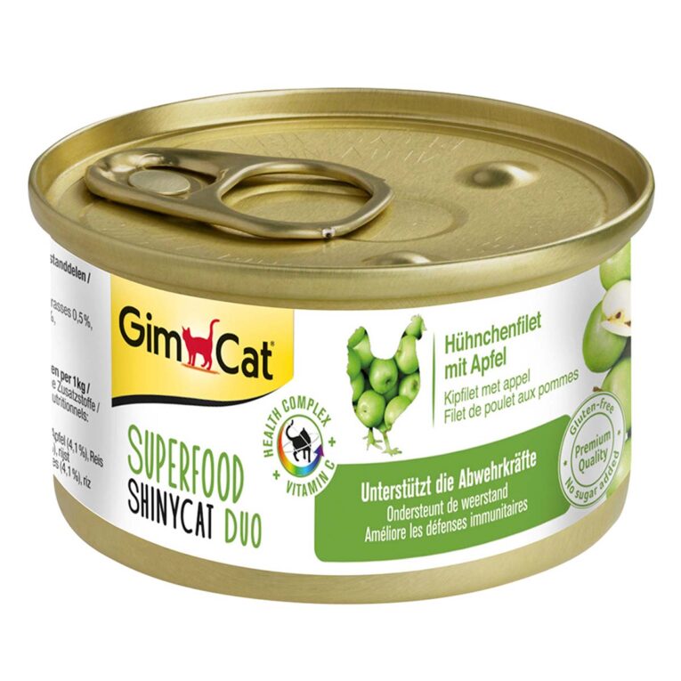 Günstig GimCat Superfood ShinyCat Duo Hühnchenfilet mit Äpfeln 24x70g i mPreisvergleich in unserem Onlineshop auf Hundeliebe-shop.de kaufen.