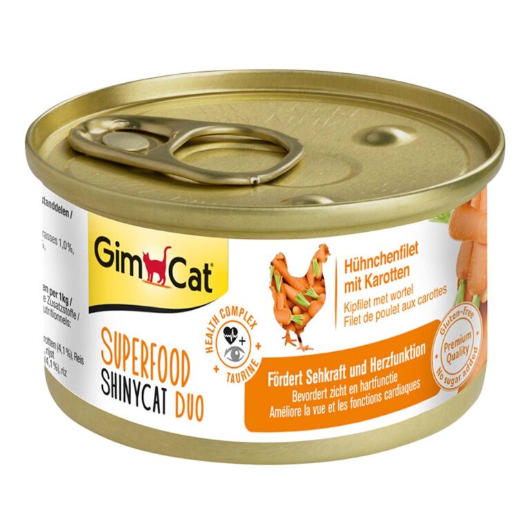Günstig GimCat Superfood ShinyCat Duo Hühnchenfilet mit Karotten 24x70g i mPreisvergleich in unserem Onlineshop auf Hundeliebe-shop.de kaufen.