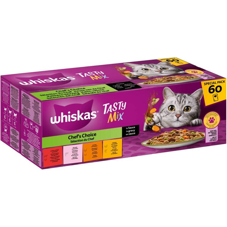 Günstig Whiskas TASTY MIX Pouch Multipack in Sauce 60x85g i mPreisvergleich in unserem Onlineshop auf Hundeliebe-shop.de kaufen.