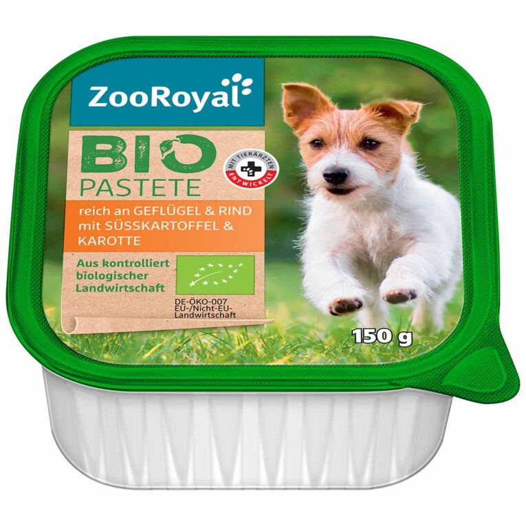 Günstig ZooRoyal Bio Pastete Geflügel & Rind mit Süßkartoffel & Karotte 11x150g i mPreisvergleich in unserem Onlineshop auf Hundeliebe-shop.de kaufen.