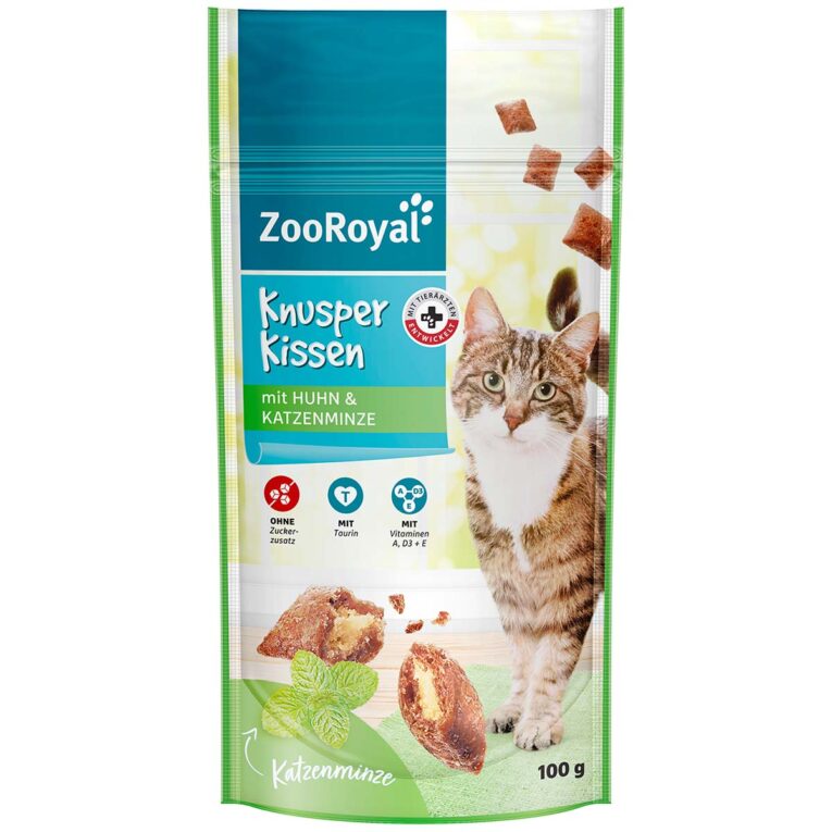 Günstig ZooRoyal Knusperkissen mit Huhn mit Katzenminze 4x100g i mPreisvergleich in unserem Onlineshop auf Hundeliebe-shop.de kaufen.
